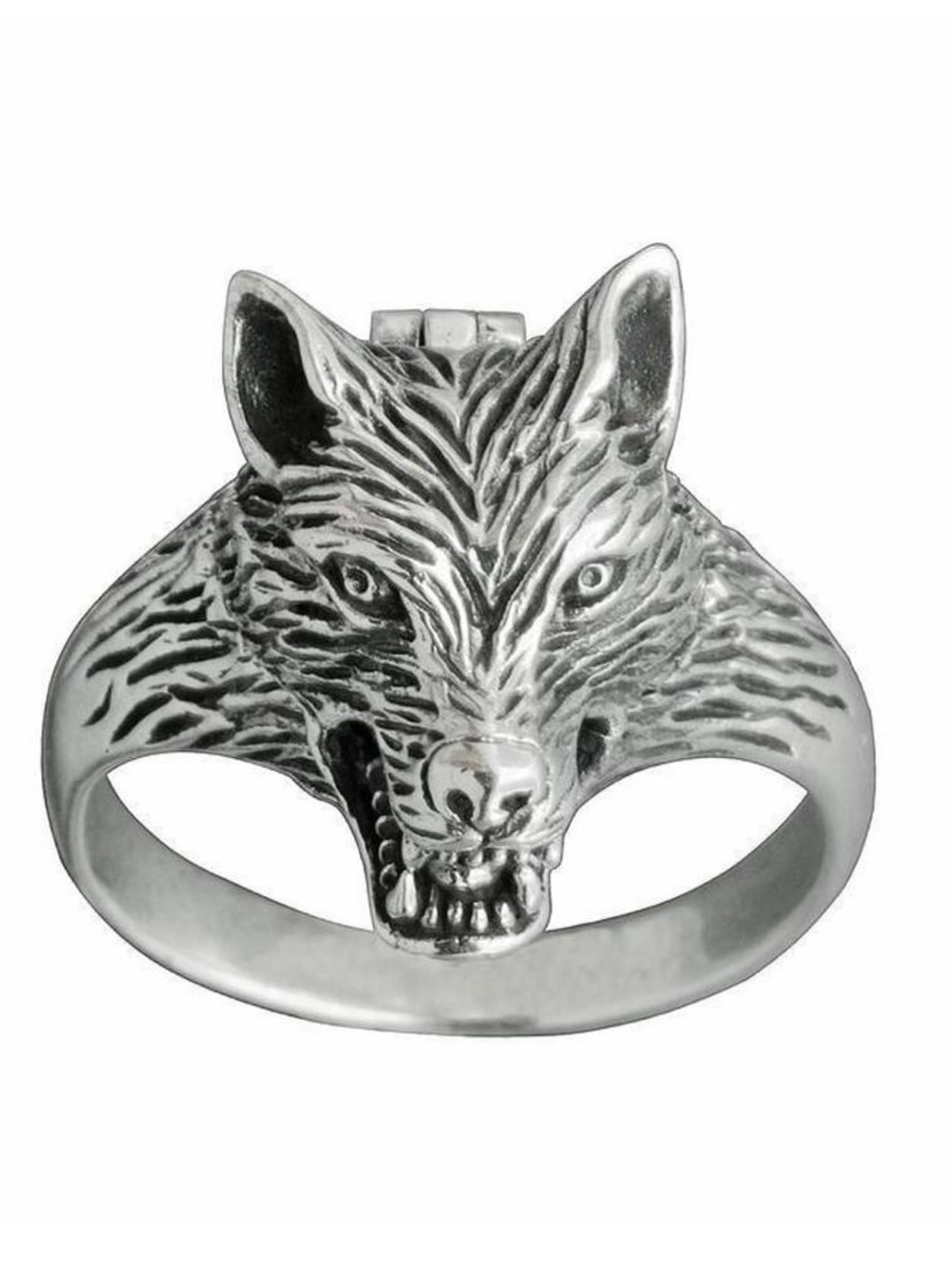 Men's Silver Wolf Head Ring - Sterling Finish